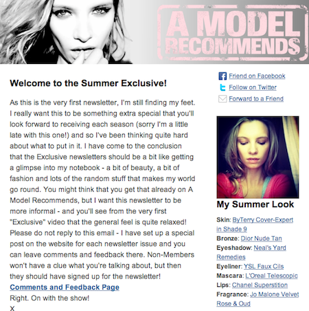 “A Model Recommends: Exclusive” Page, Issue 1