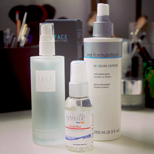 MD Formulations Spray, Hyaluronic Acid Spray and Face Matters Collagen Spray.