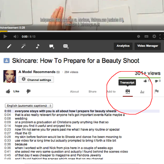 The Youtube Transcript Button. Hours of Fun.