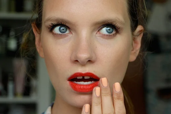 ruth crilly matte orange red lipstick