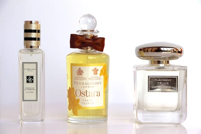 penhaligons ostara, jo loves white roses, jo malone geranium verbena