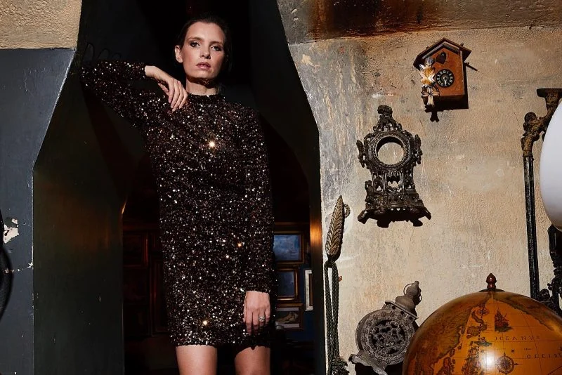 warehouse gold sequin dress