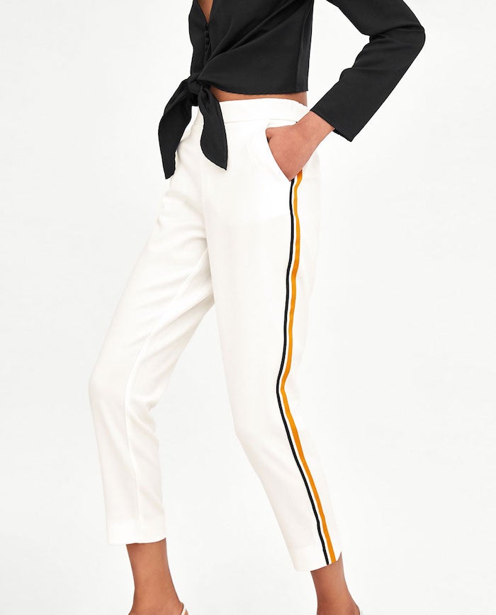 Petite Black/White Side Stripe Popper Trousers | Black white striped dress,  Slacks for women, Petite outfits