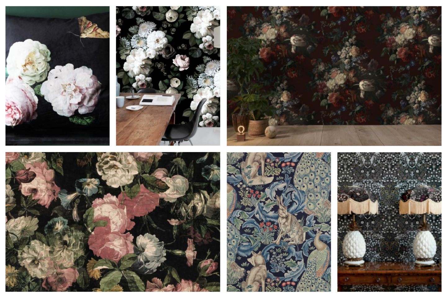 floral noir dark interiors