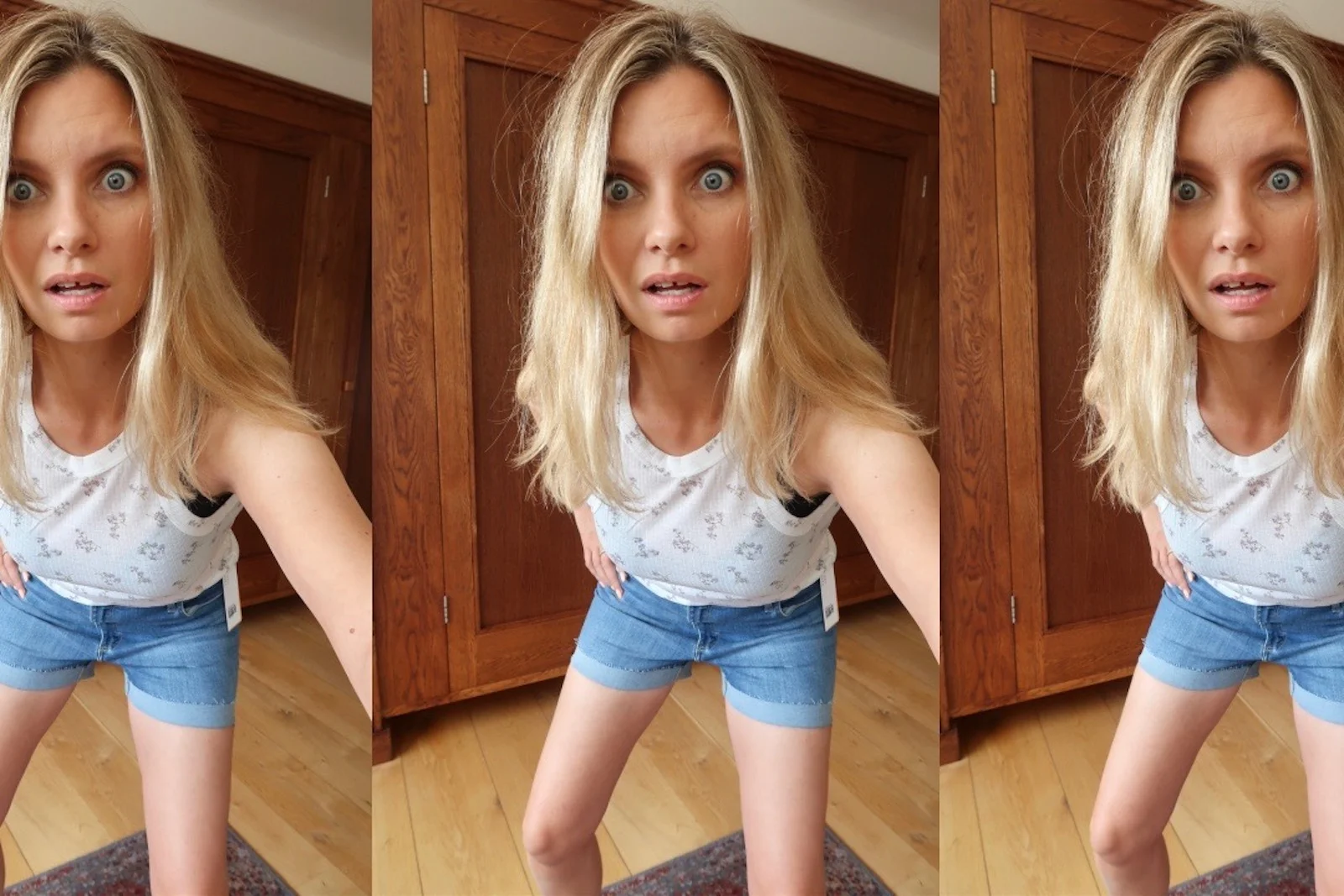 Screenshot of Ruth Crilly try on video with short shorts